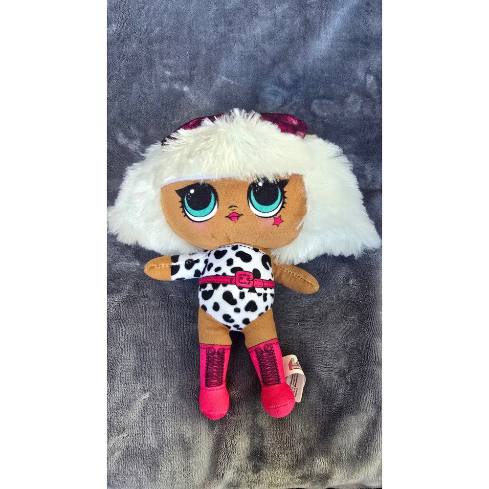LOL Surprise Plush Doll White Faux Fur Hair Dalmatian Print Pink Boots Toy